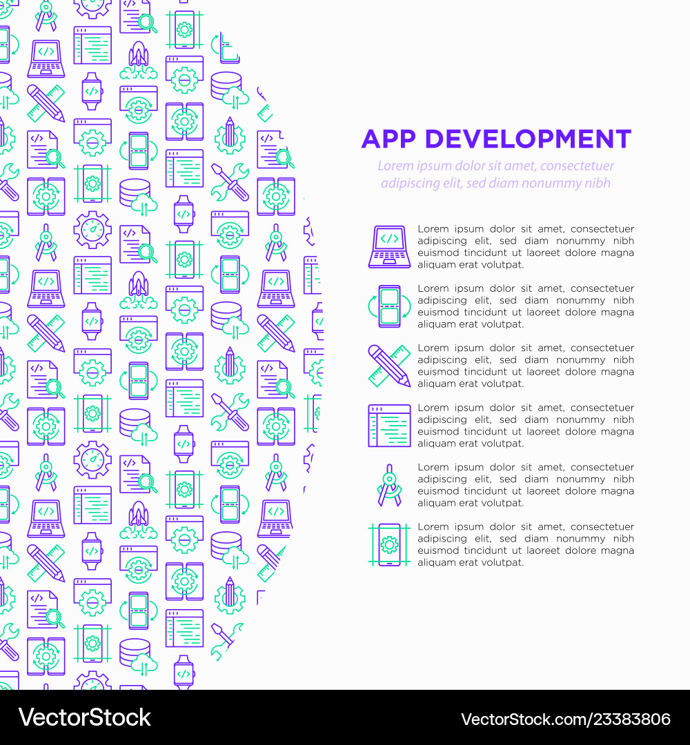 App development concept with thin line icons App development concept with thin line icons Vector Image