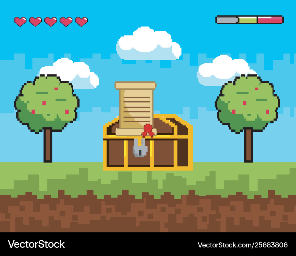 Arcade game world and pixel scene design vector image