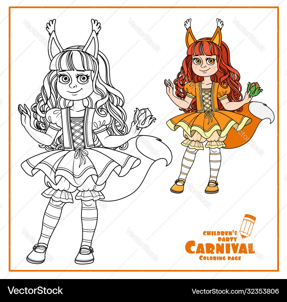 Cute girl in a squirrel costume with fluffy tail Cute girl in a squirrel costume with fluffy tail vector image