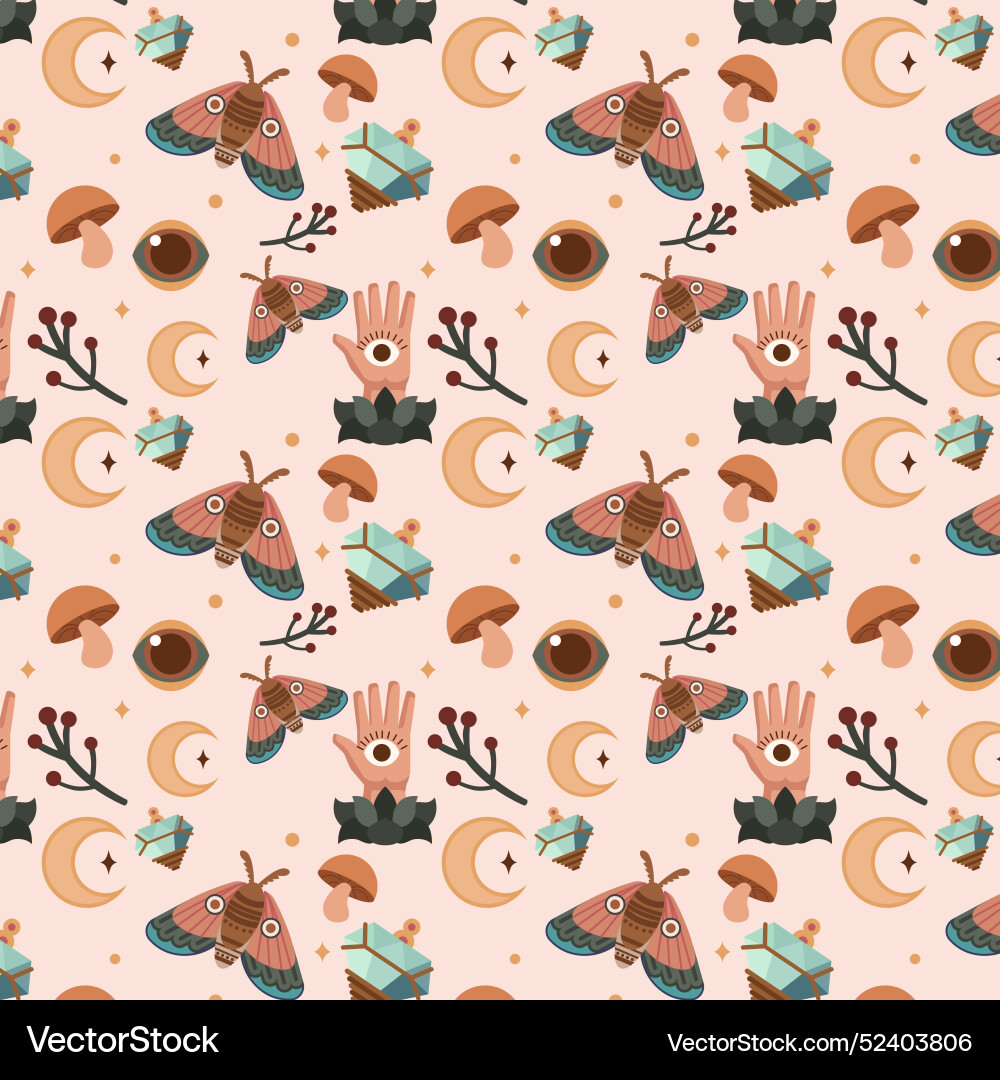Flat boho pattern with butterflies Vector Image