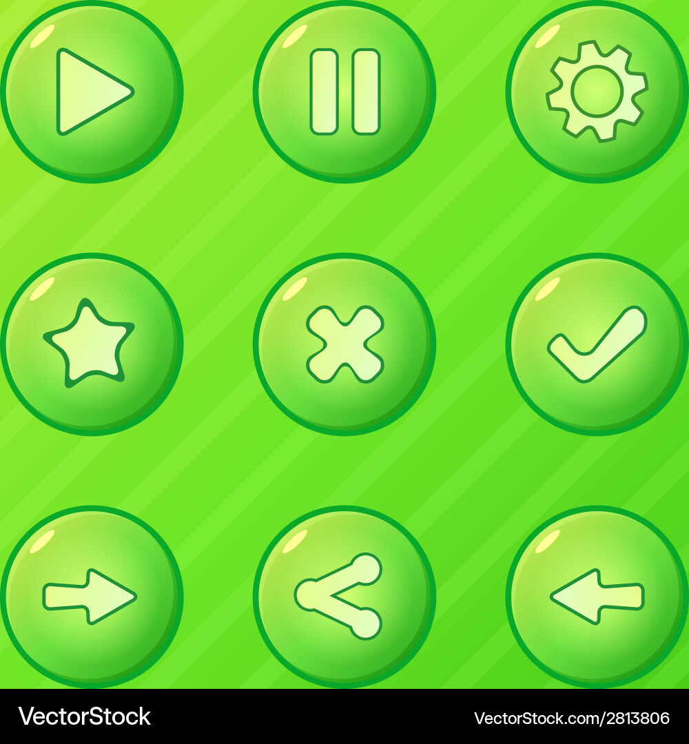 Green game ui - set of buttons for mobile vector image