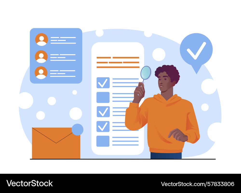 Man examining checklist with magnifier vector image