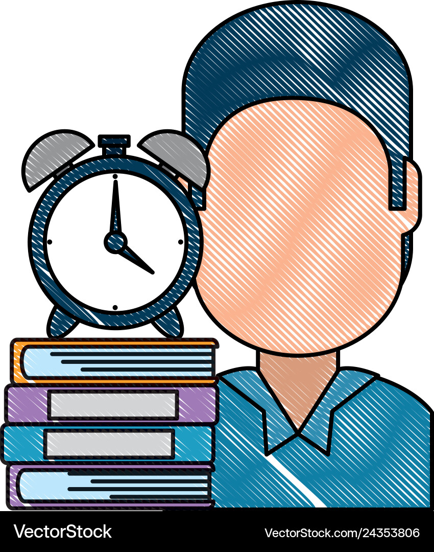 Man with text books and alarm clock Man with text books and alarm clock vector image