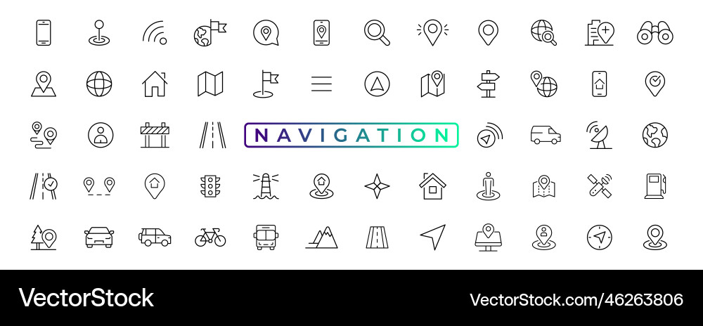 Navigation location gps elements - thin line web vector image