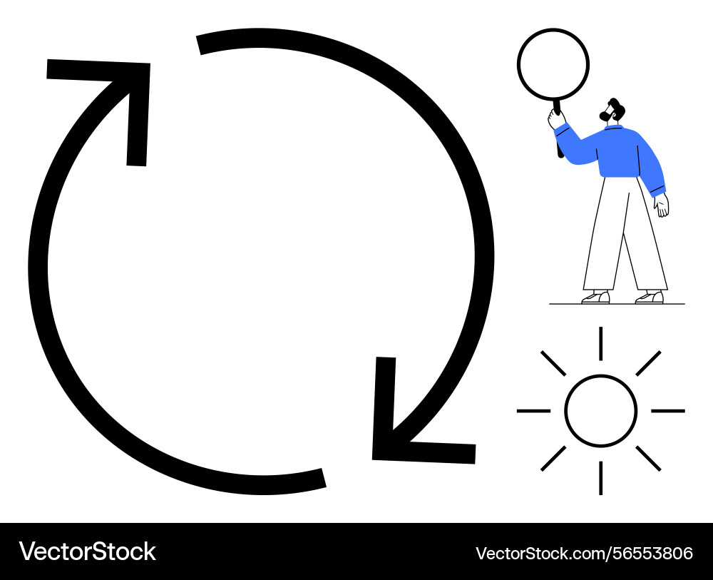 Person observing a circular loop with arrow Person observing a circular loop with arrow vector image