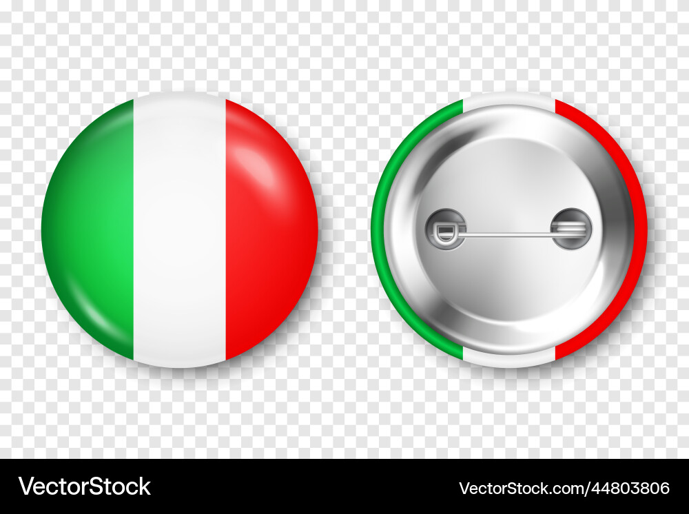 Realistic button badge with printed italian flag Realistic button badge with printed italian flag vector image