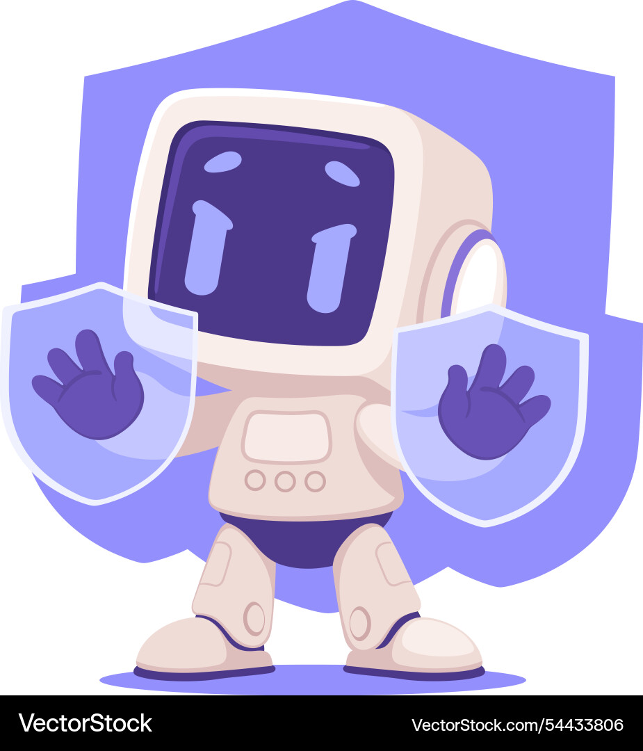 Robot character with shield as smart android Robot character with shield as smart android vector image