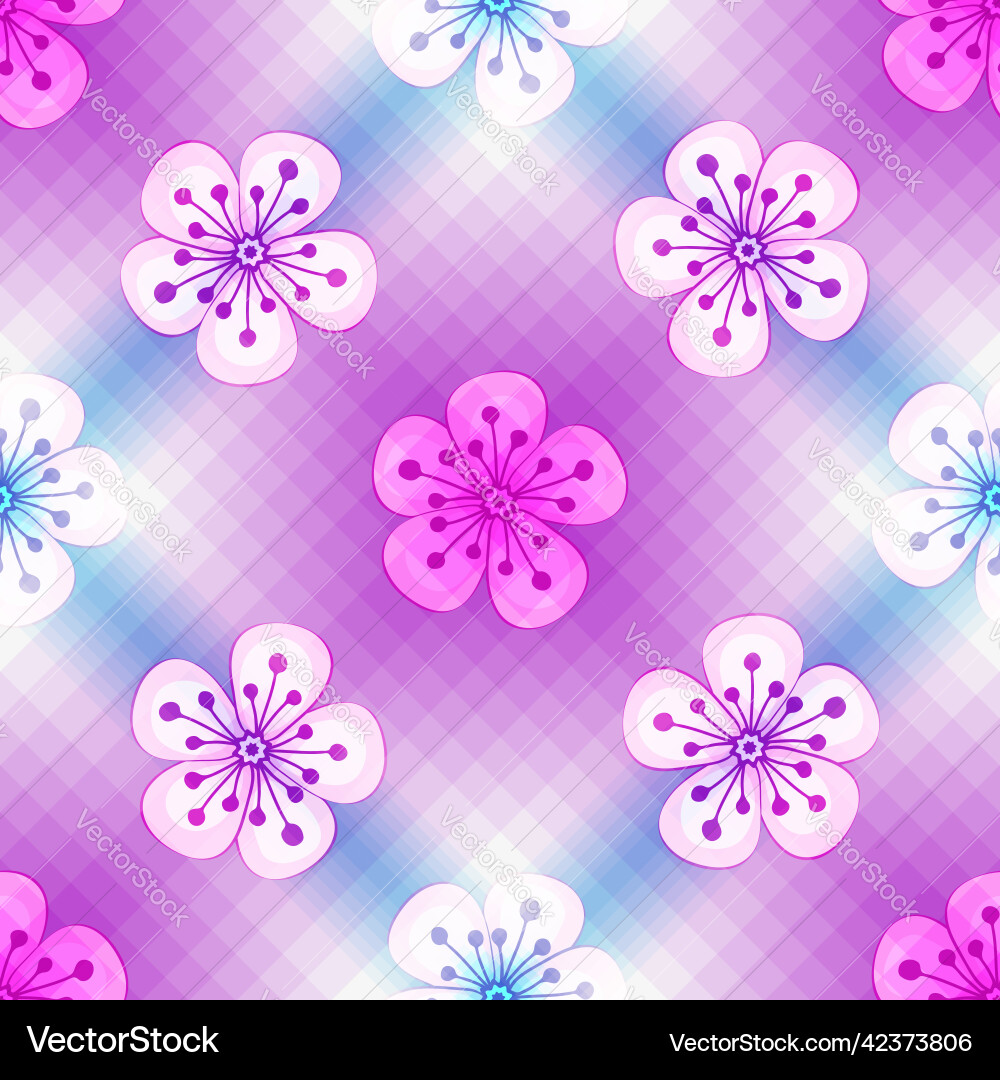 Seamless abstract checkered pattern with flowers Vector Image