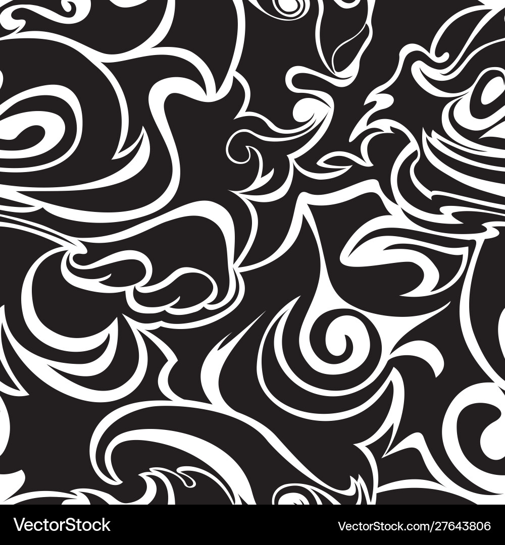Seamless pattern spirals and curls in black vector image