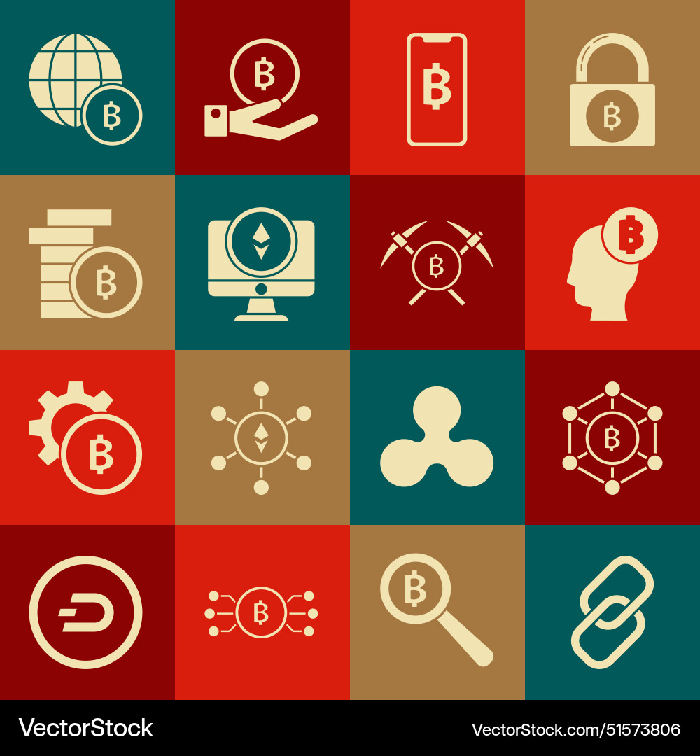 Set chain link blockchain technology bitcoin Vector Image