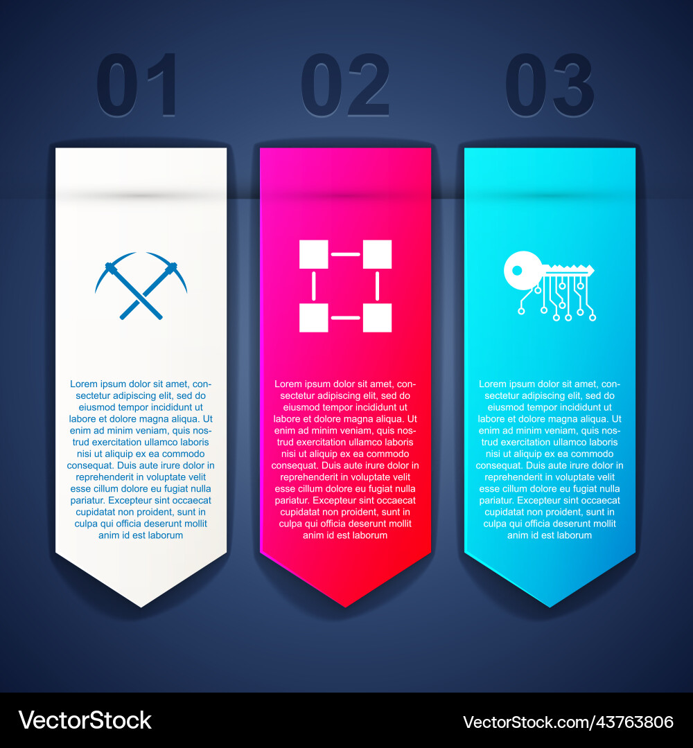 Set crossed pickaxe blockchain technology Vector Image