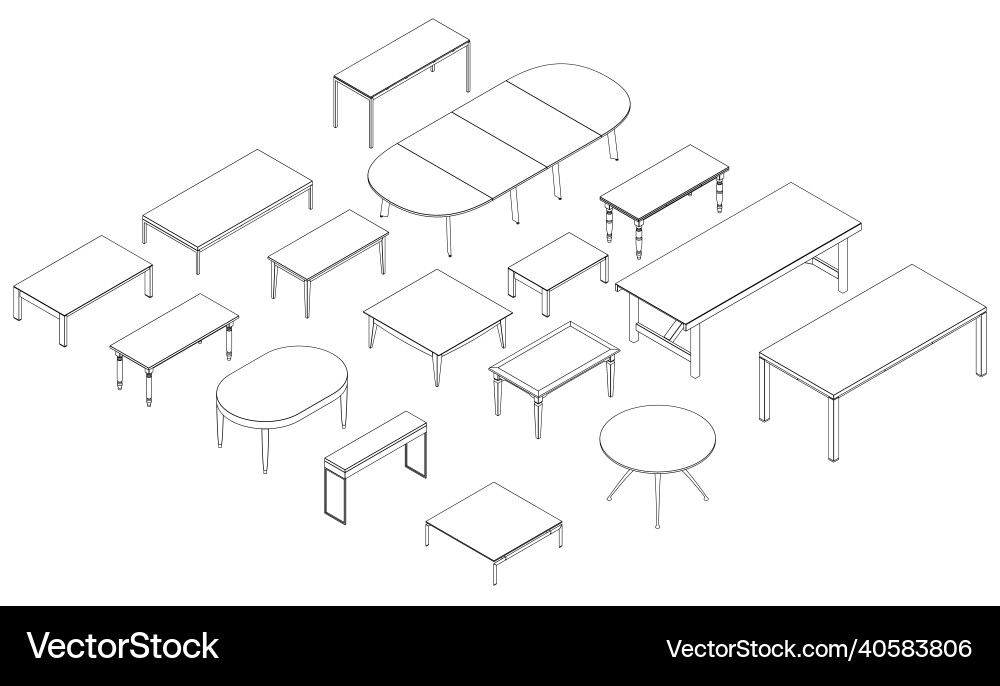 Set with contours of tables from black lines Vector Image