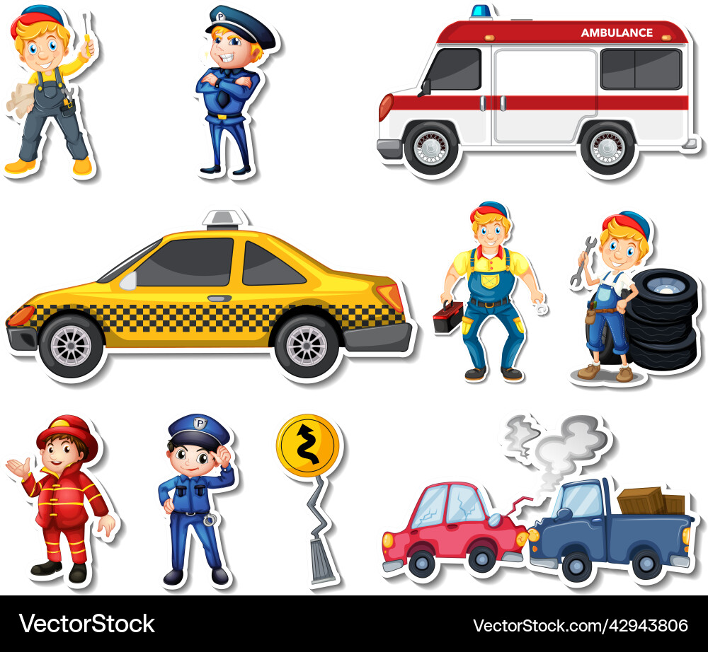 Sticker set of professions characters and objects vector image