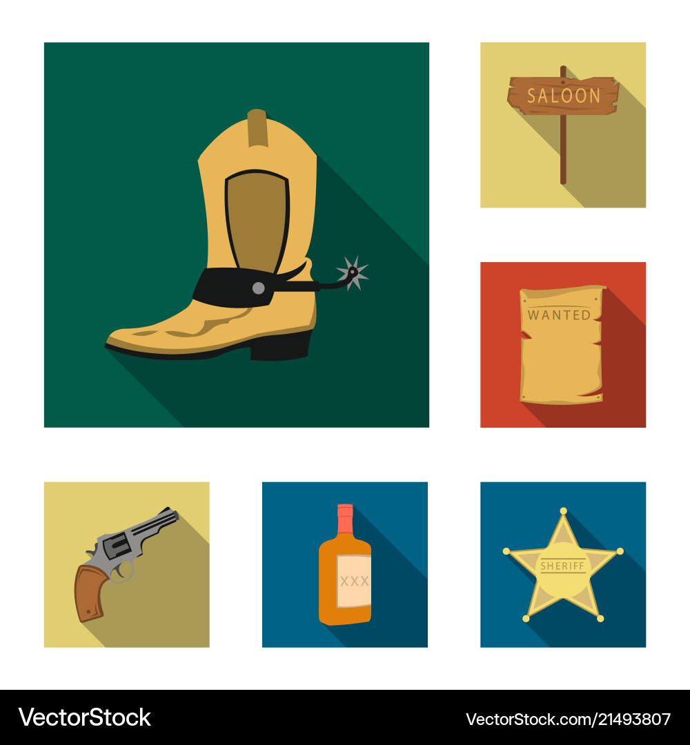 Attributes of the wild west flat icons in set Vector Image