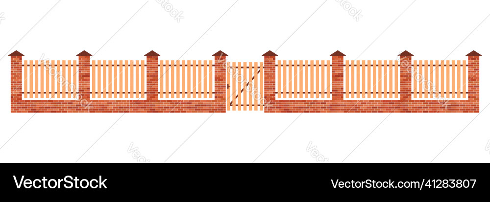 Brick-wooden fence gate barrier Brick-wooden fence gate barrier Vector Image
