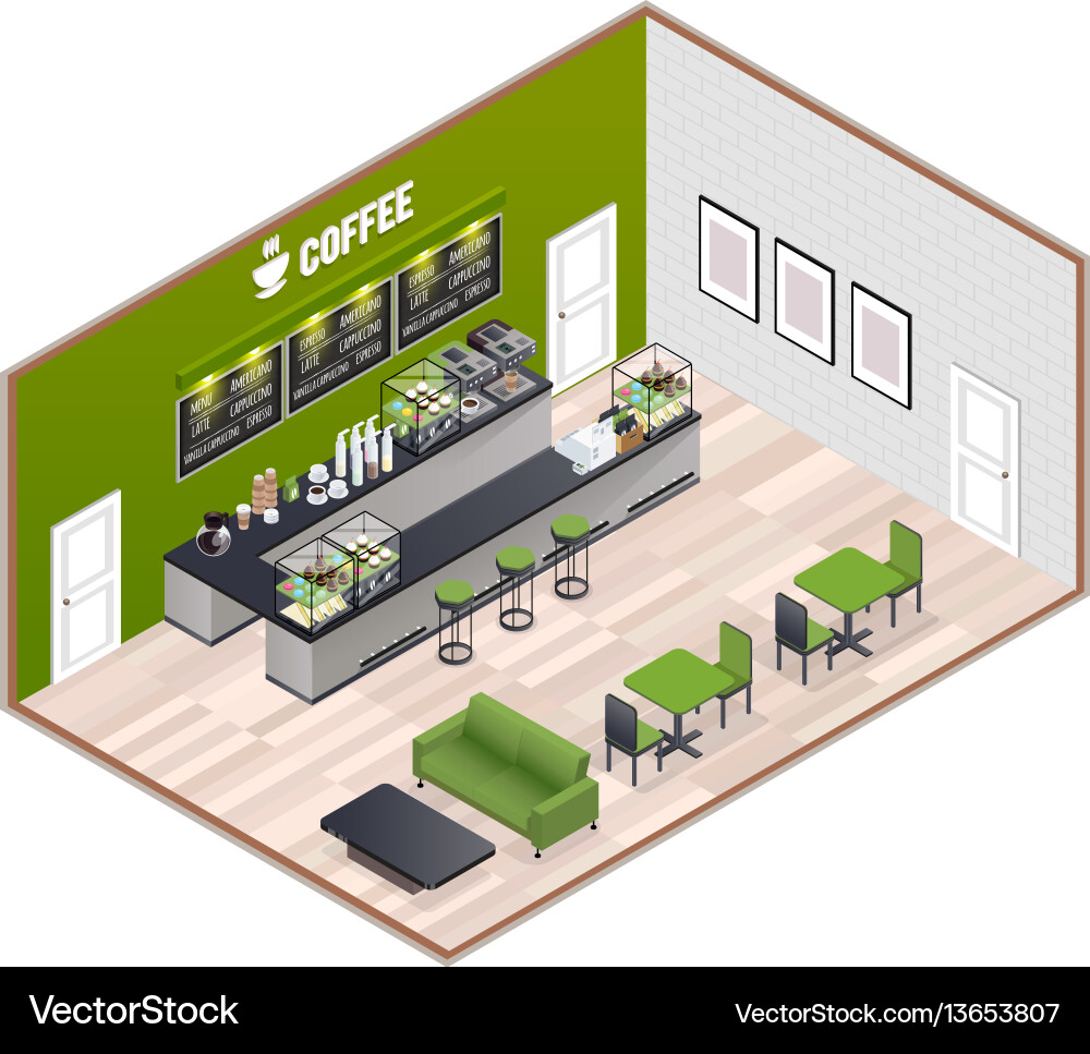 Coffee house isometric interior vector image