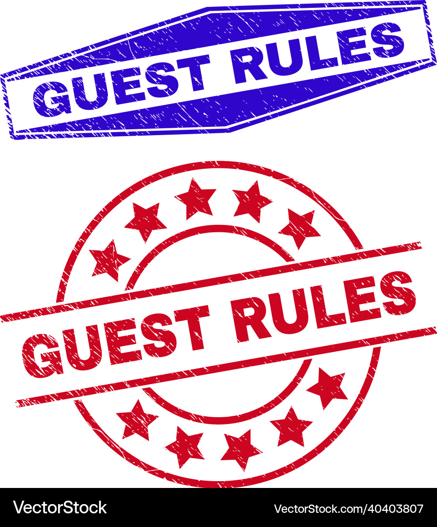 Guest rules textured badges in round and hexagonal Vector Image