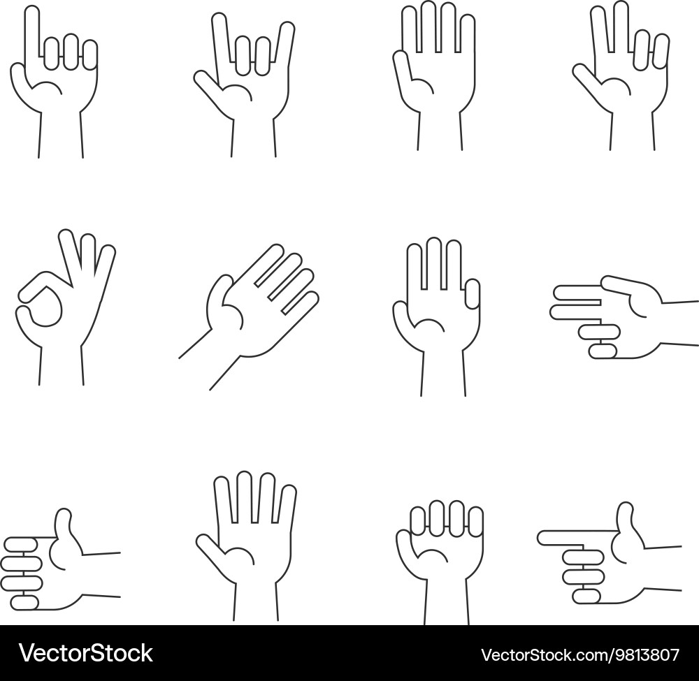 Hands line icons set vector image