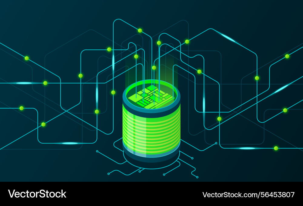 Isometric concept of big data processing server Isometric concept of big data processing server vector image