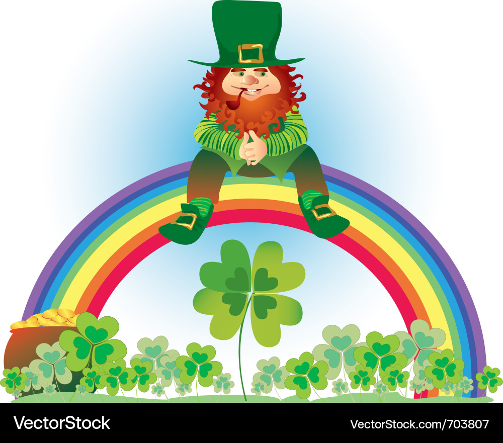 Leprechaun and rainbow Royalty Free Vector Image