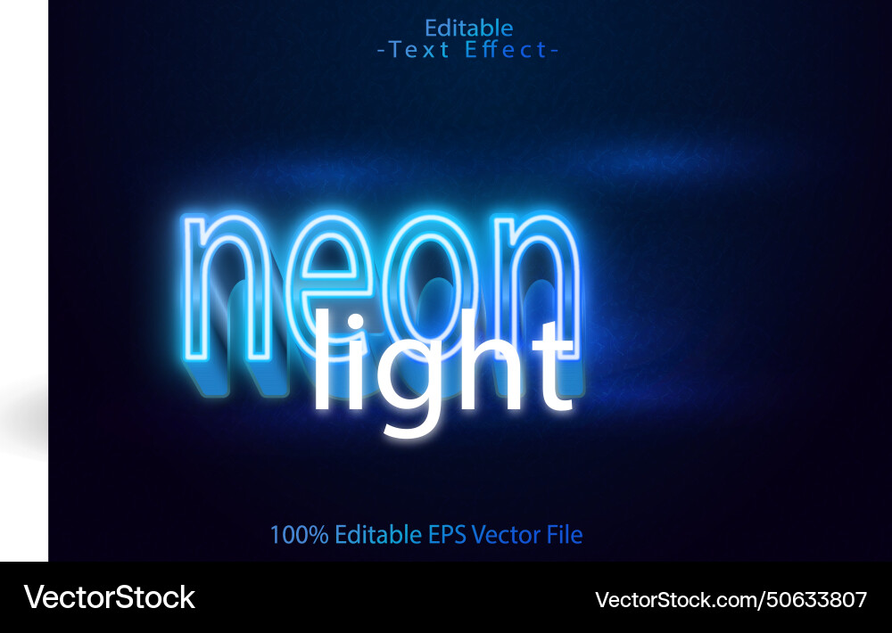 Neon light editable text effect 3d style Vector Image
