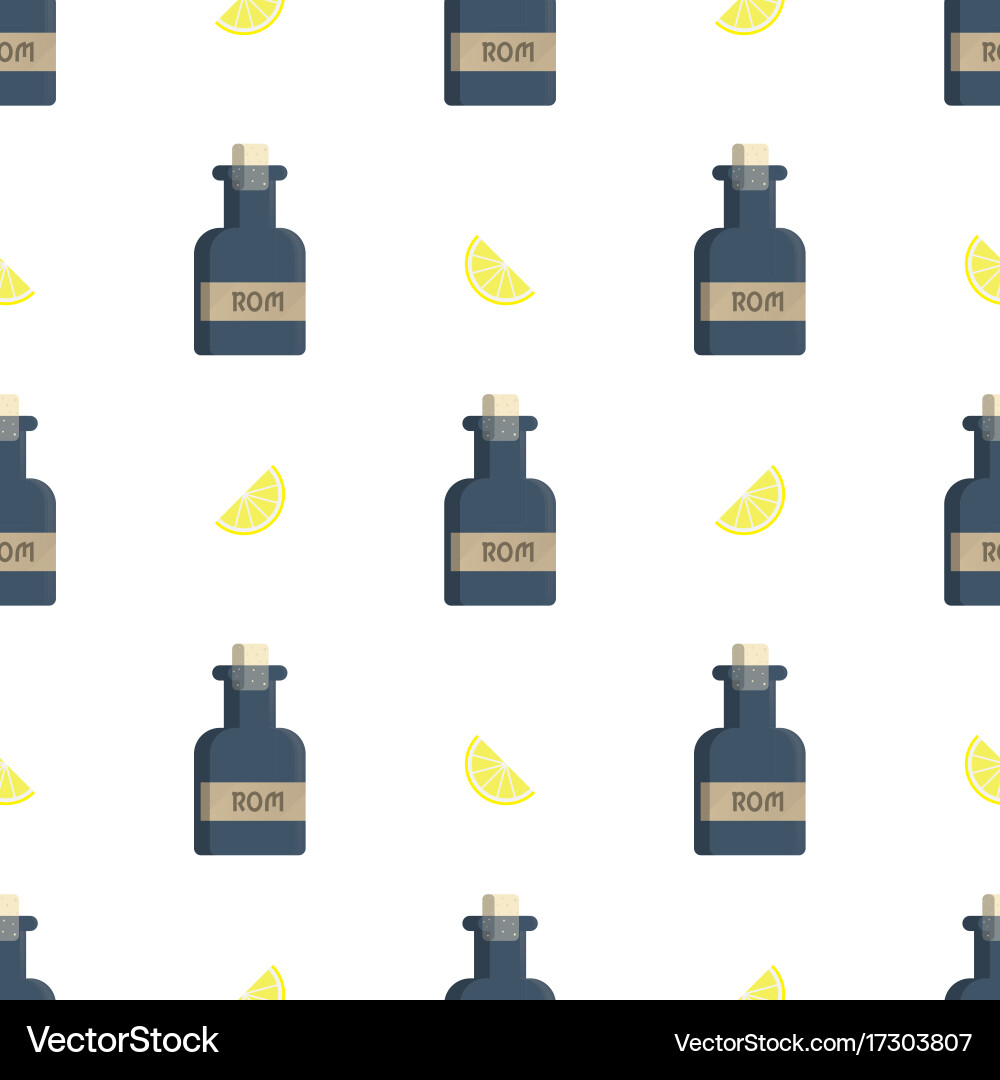 Seamless pattern with rum bottles and lemon flat vector image