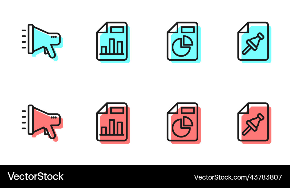 Set line document with graph chart megaphone Set line document with graph chart megaphone vector image