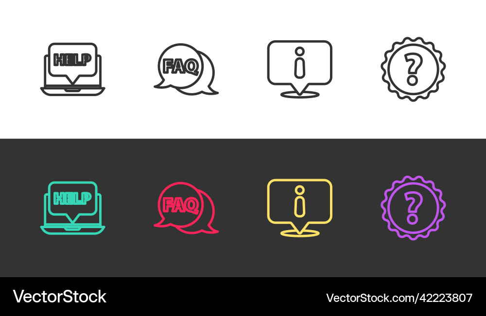 Set line laptop and help speech bubble with faq Set line laptop and help speech bubble with faq vector image