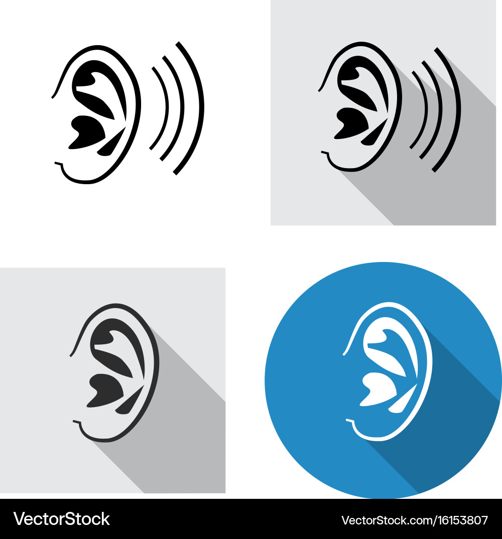 Set of ear icon side view in linear style vector image