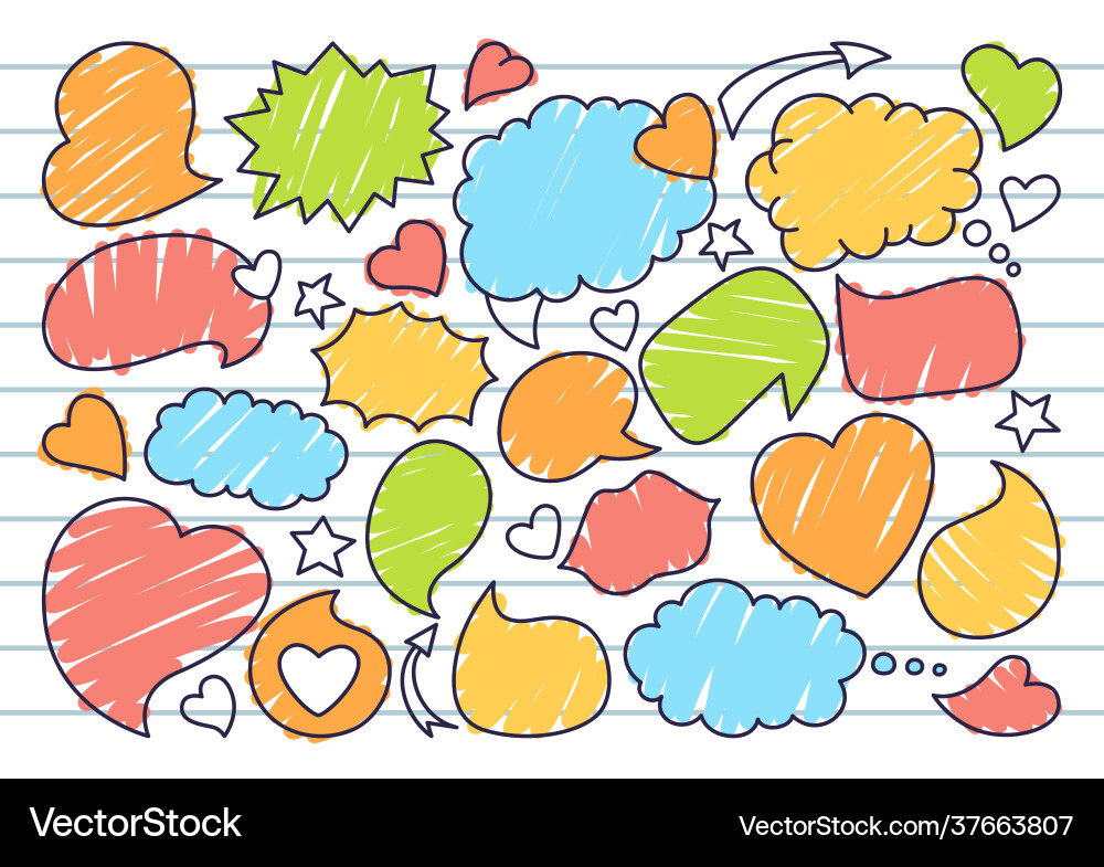 Speech bubble sketch doodle set dialog Vector Image