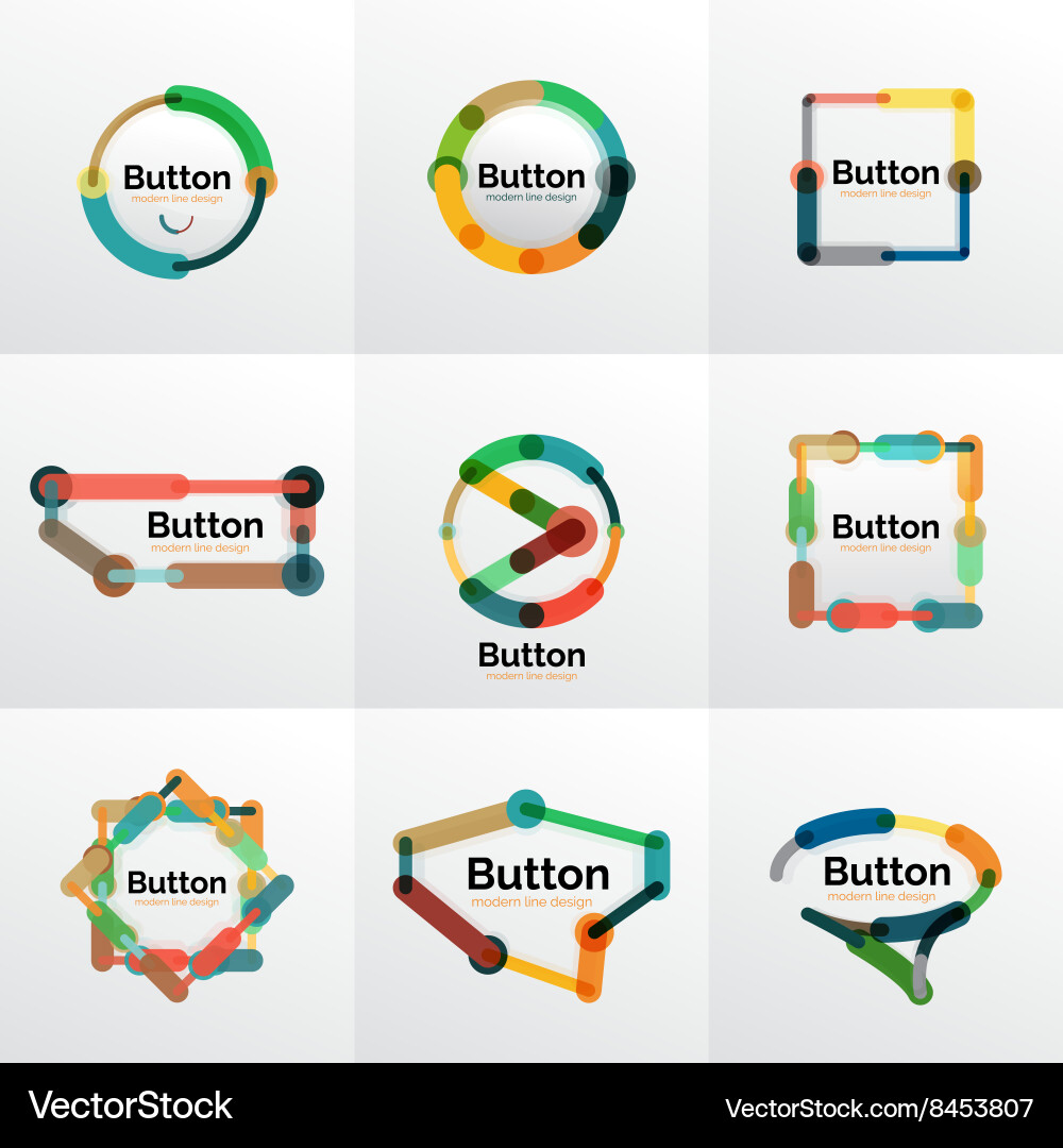 Thin line design geometric button set flat vector image