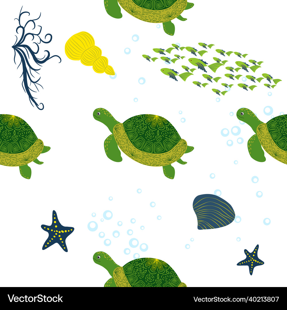 Turtle green seamless pattern beautiful character Turtle green seamless pattern beautiful character vector image