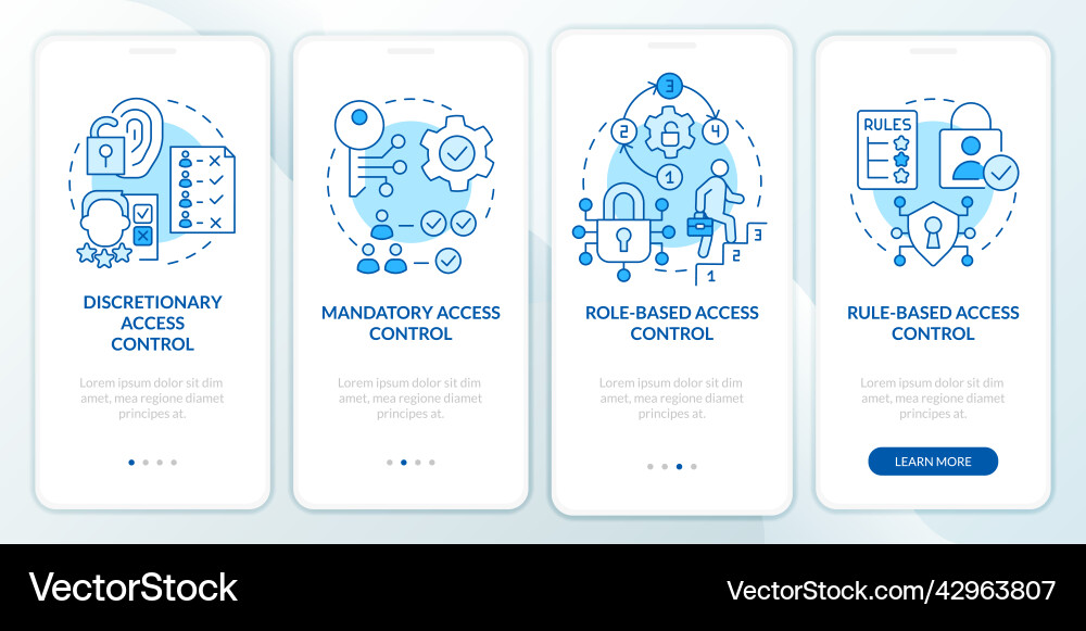 Types of access control blue onboarding mobile Vector Image