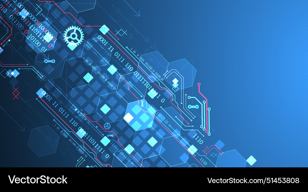 Abstract circuit board and hexagons on gradient Abstract circuit board and hexagons on gradient vector image