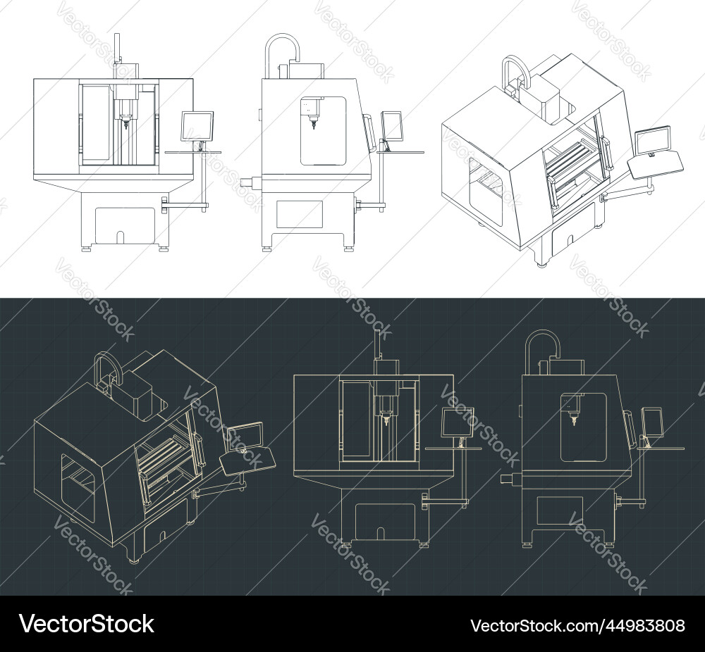 Cnc turning milling machine blueprints Cnc turning milling machine blueprints vector image