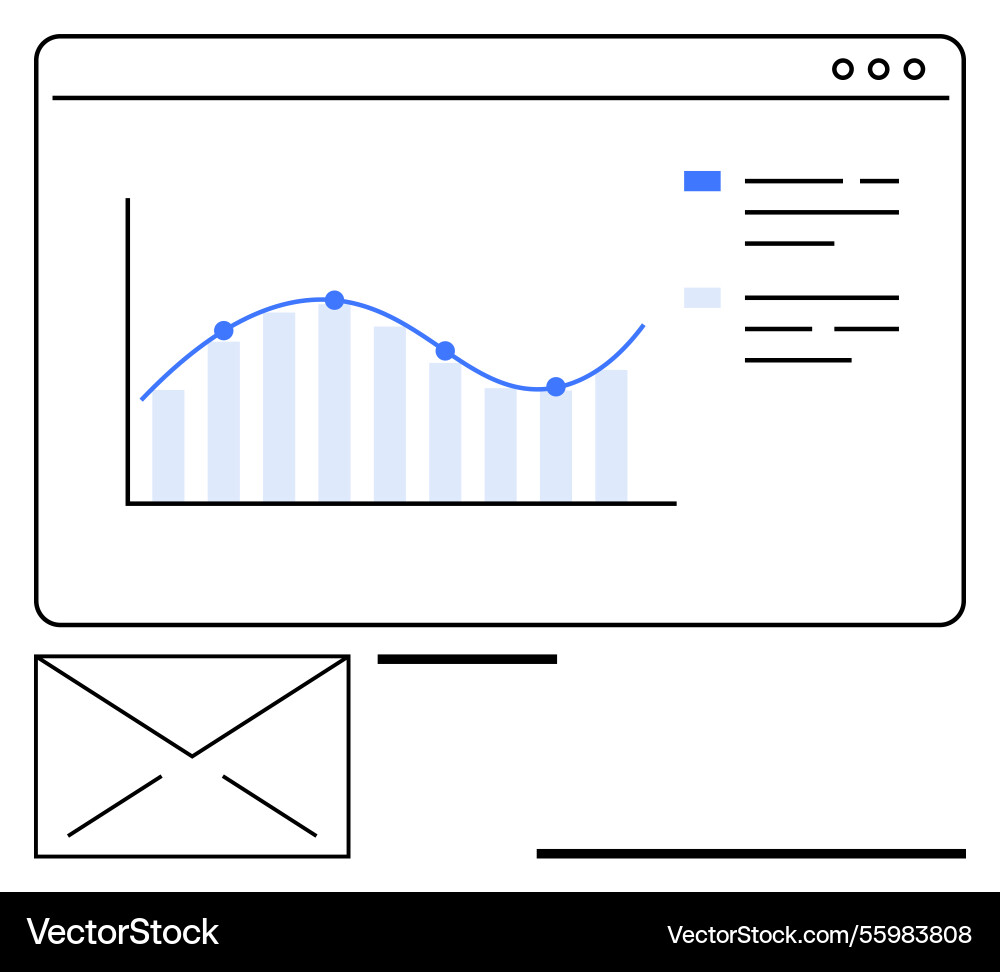 Data analytics dashboard with line graph and email Vector Image