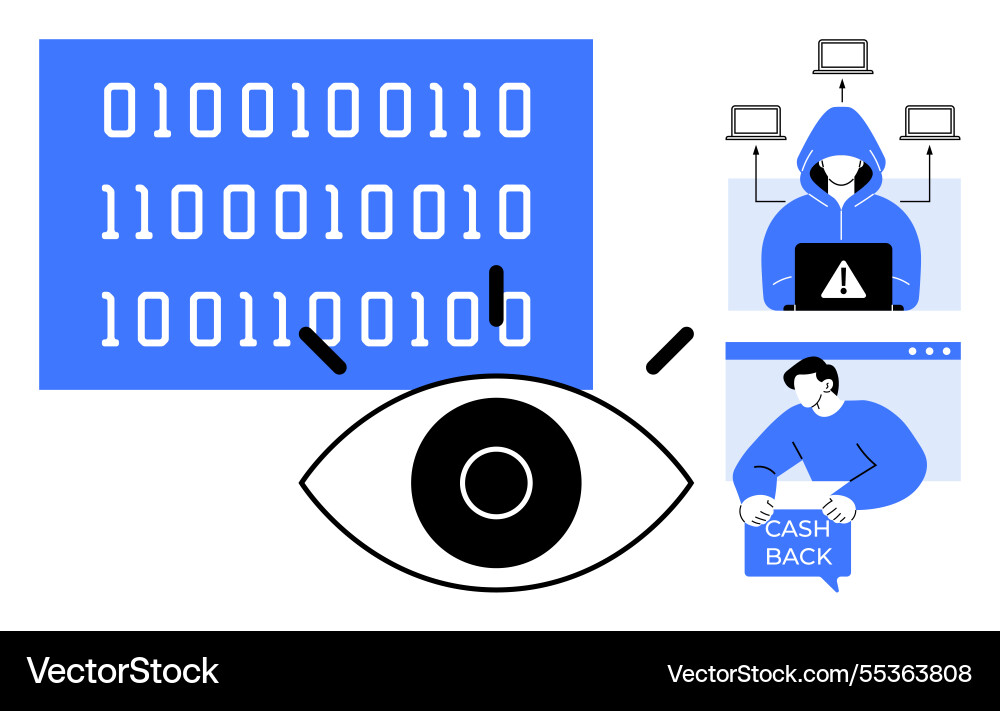 Digital security code with hacker and online scam Digital security code with hacker and online scam vector image