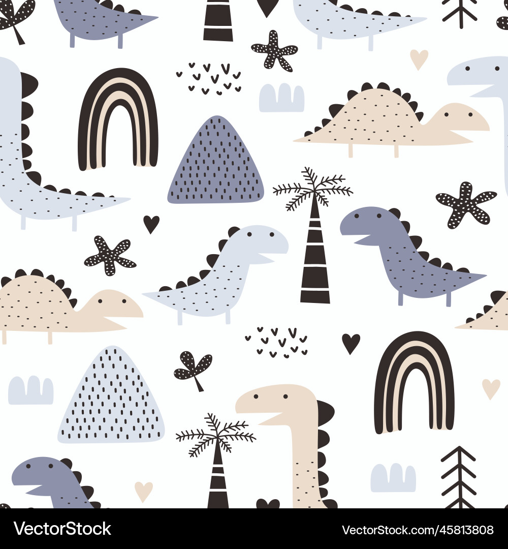 Dino seamless pattern with scandinavian Dino seamless pattern with scandinavian vector image