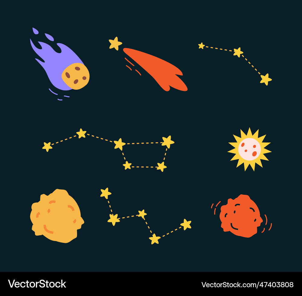 Falling comet or meteor and asteroid as space Falling comet or meteor and asteroid as space vector image