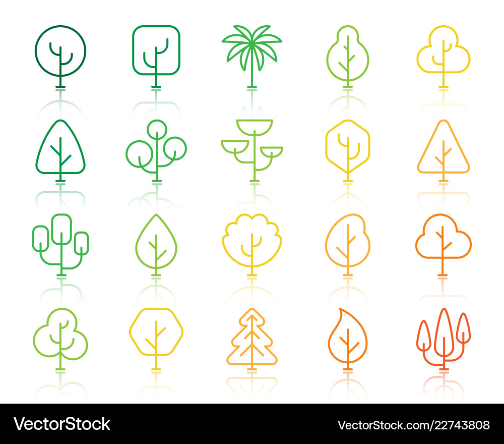Geometric trees simple color line icons set Geometric trees simple color line icons set vector image