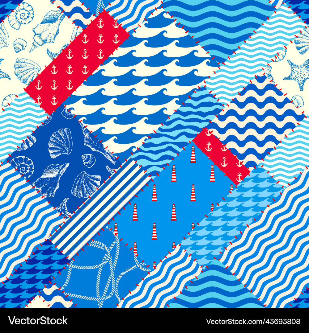 Patchwork seamless pattern in marine style art Patchwork seamless pattern in marine style art vector image