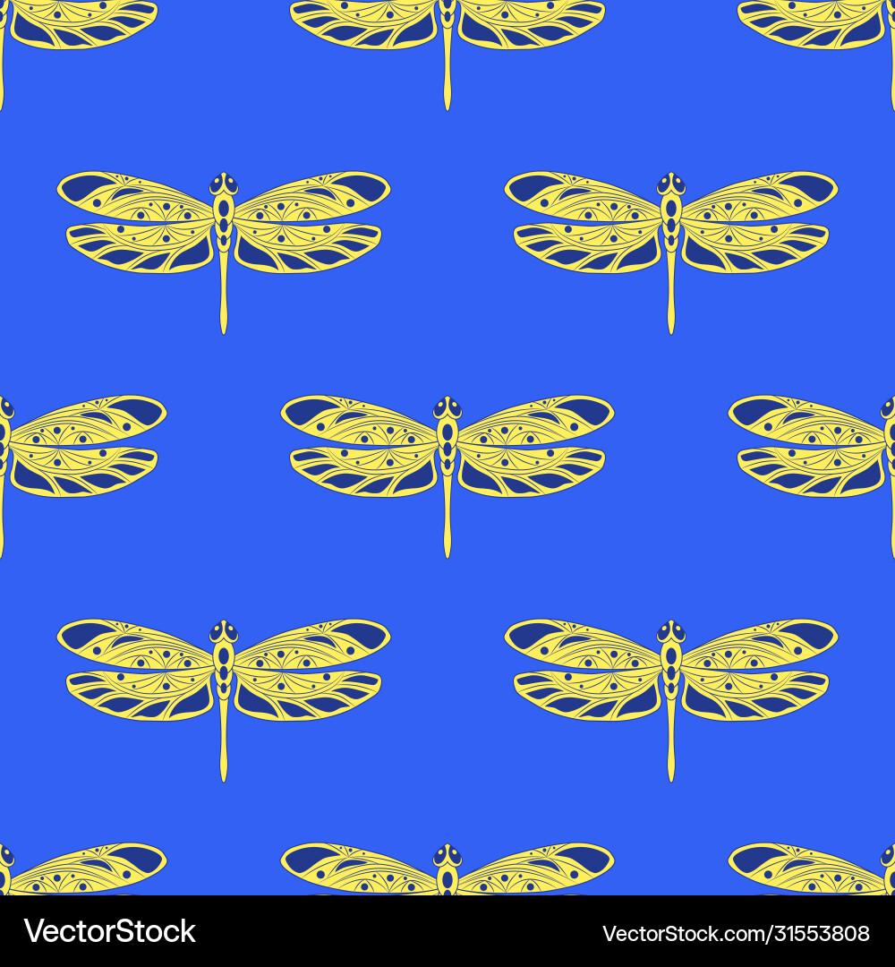 Seamless pattern with openwork dragonflies dark Vector Image