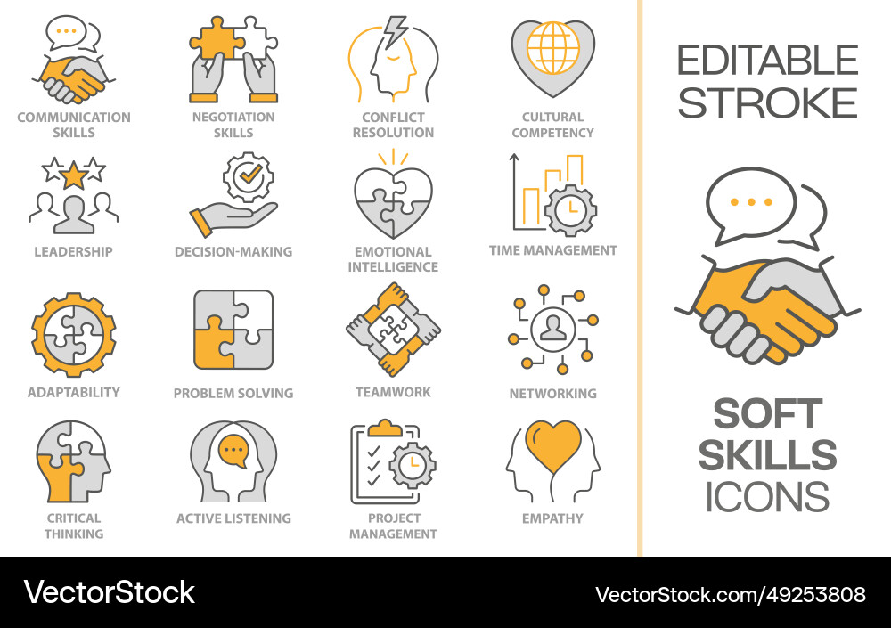 Soft Skills Icons - Teamwork & Communication vector image