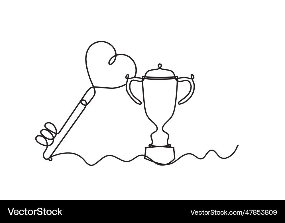 Abstract heart-key with trophy as continuous line Abstract heart-key with trophy as continuous line vector image