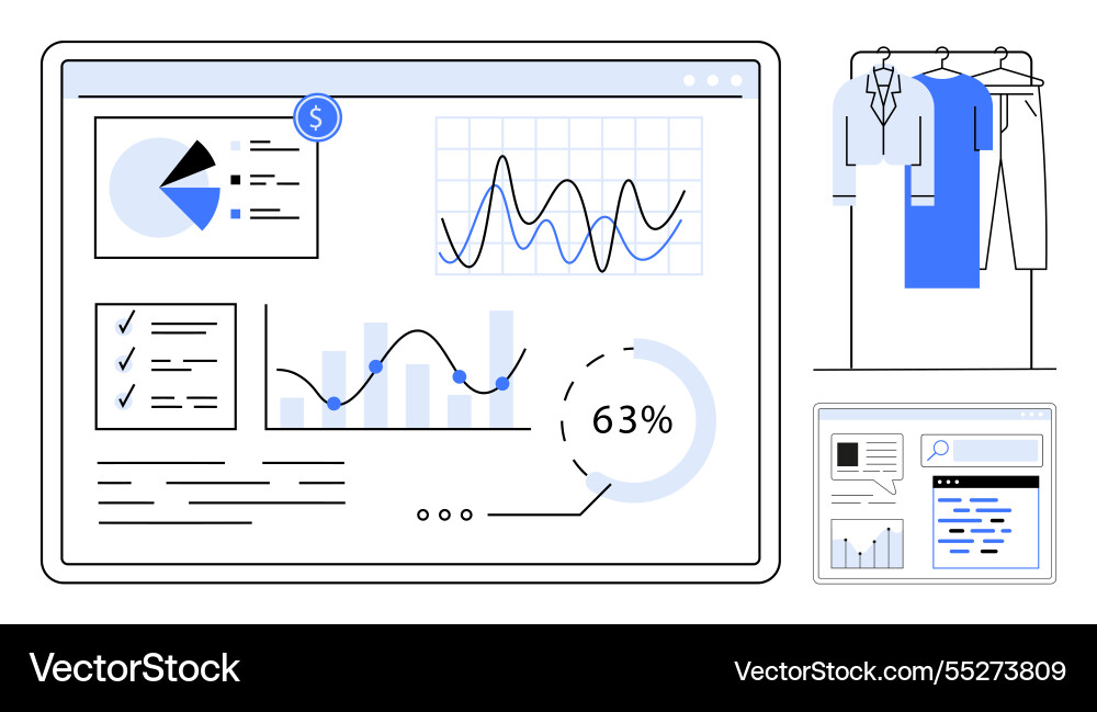 E-commerce website dashboard with graphs charts Vector Image