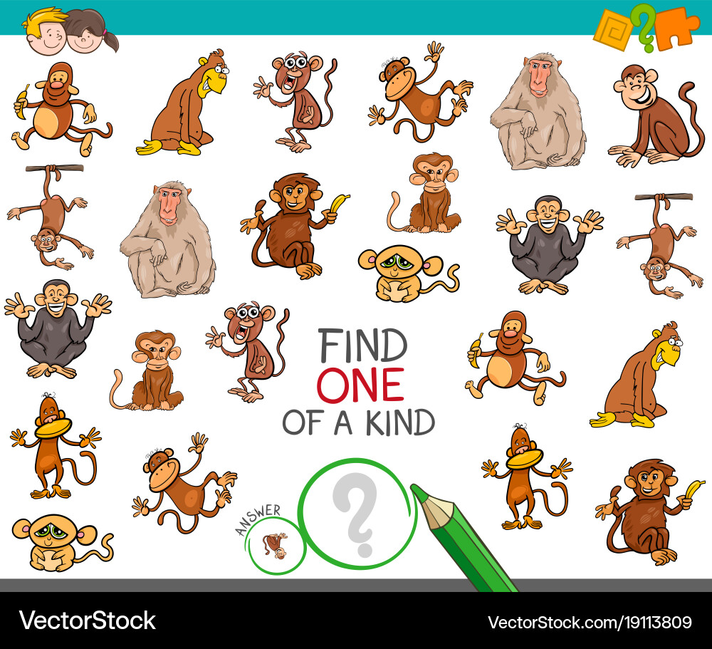 Find one of a kind with monkey characters vector image