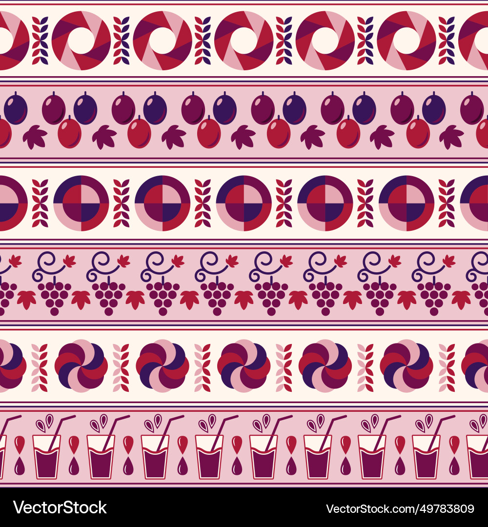 Geometric striped pattern with grape juice icons Geometric striped pattern with grape juice icons vector image