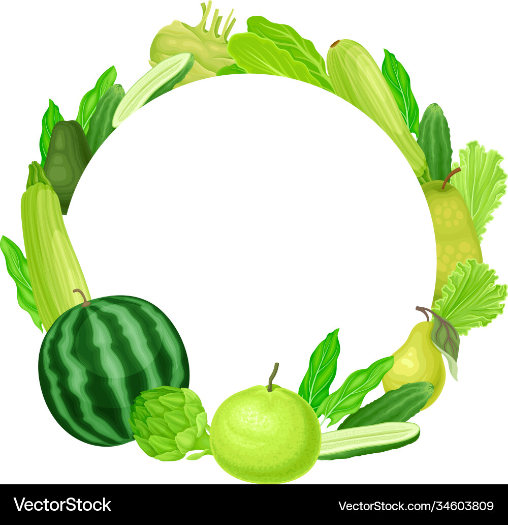 Round frame ripe and juicy fruit vegetables – Royalty-Free Vector |  VectorStock, image size:1000x1032