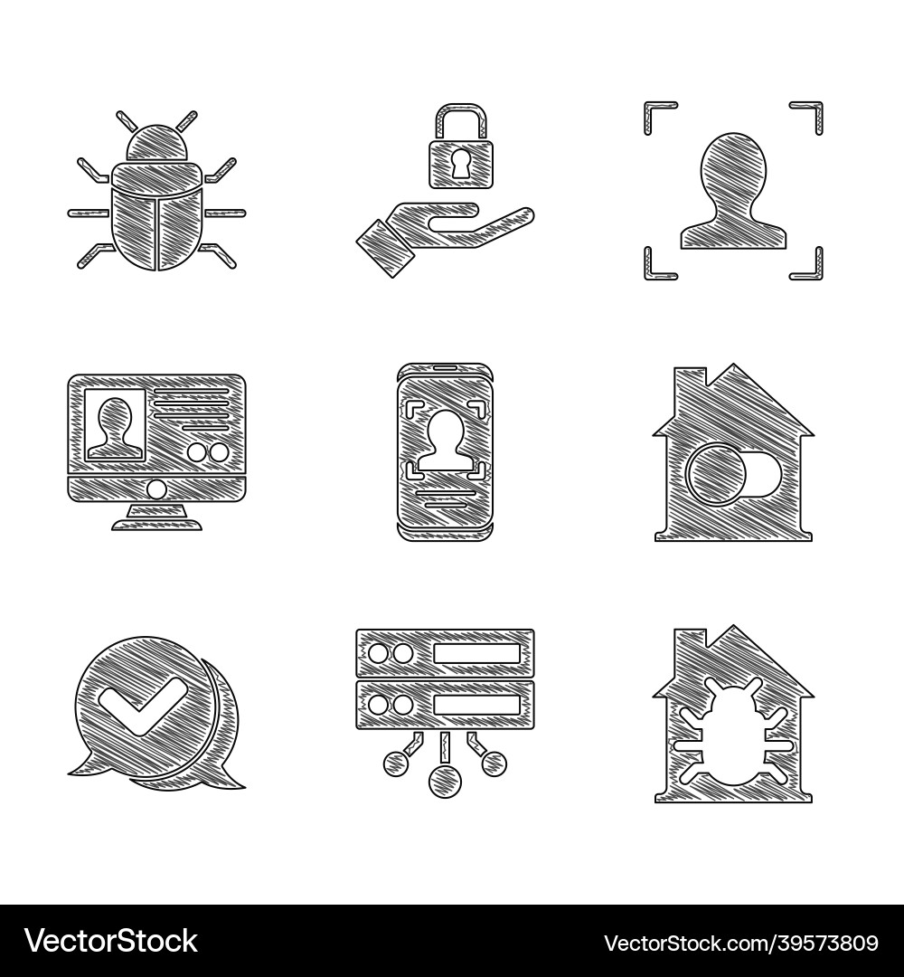 Set mobile and face recognition server data web Vector Image