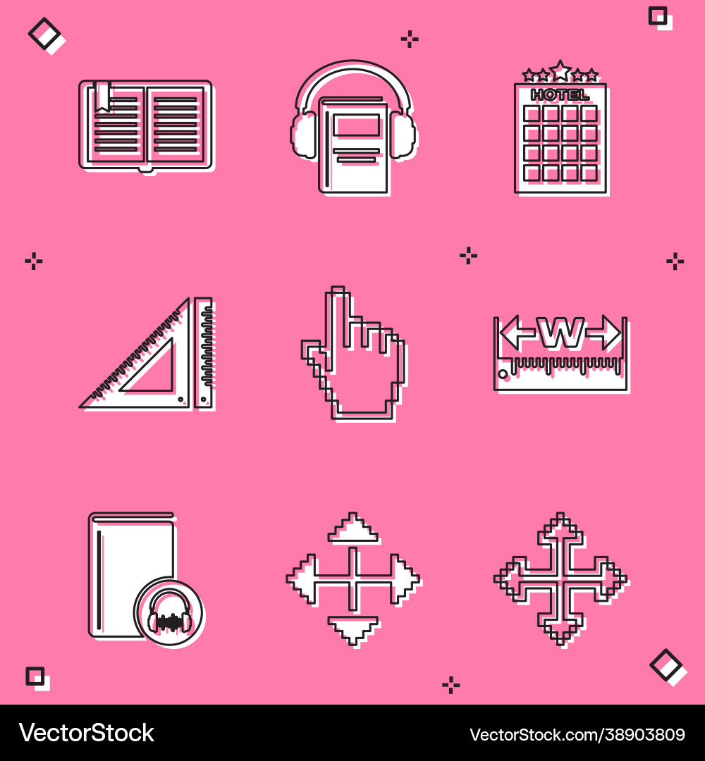 Set open book audio hotel building triangular Set open book audio hotel building triangular vector image